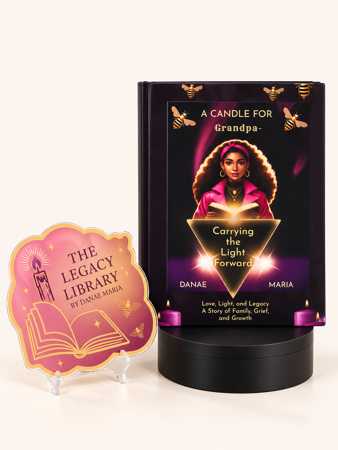 A Candle for Grandpa hardcover keepsake edition with Legacy Library plaque on cream background