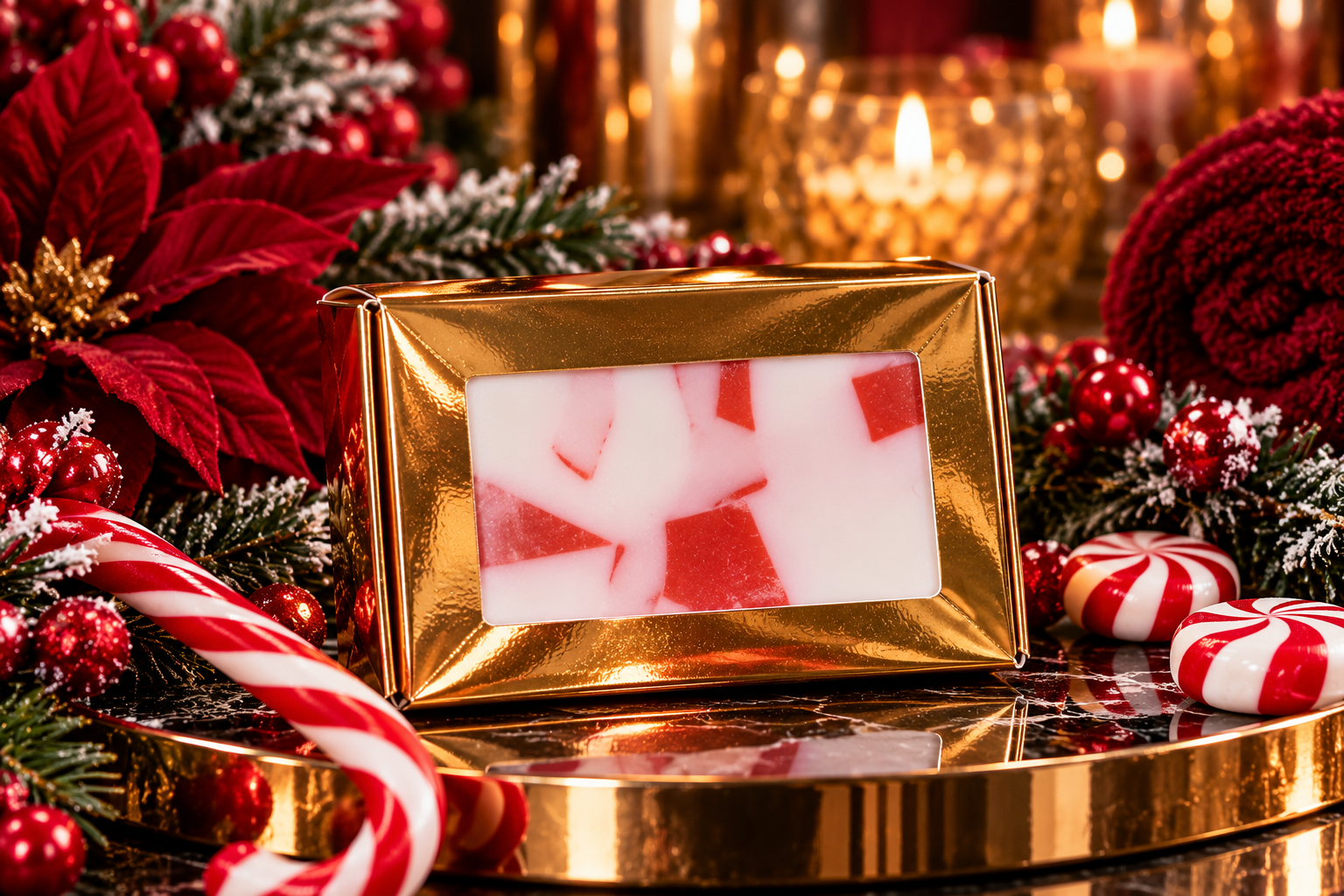 Candy Cane Bliss bar soap in gold box