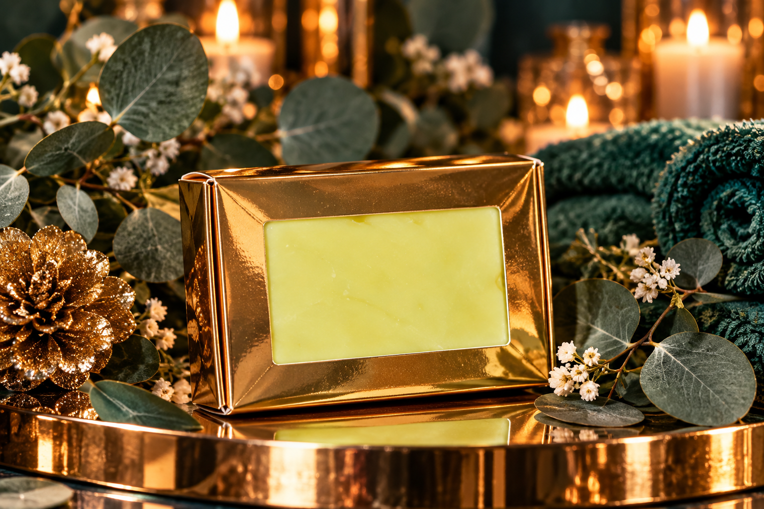 Eucalyptus Bliss bar soap in gold box