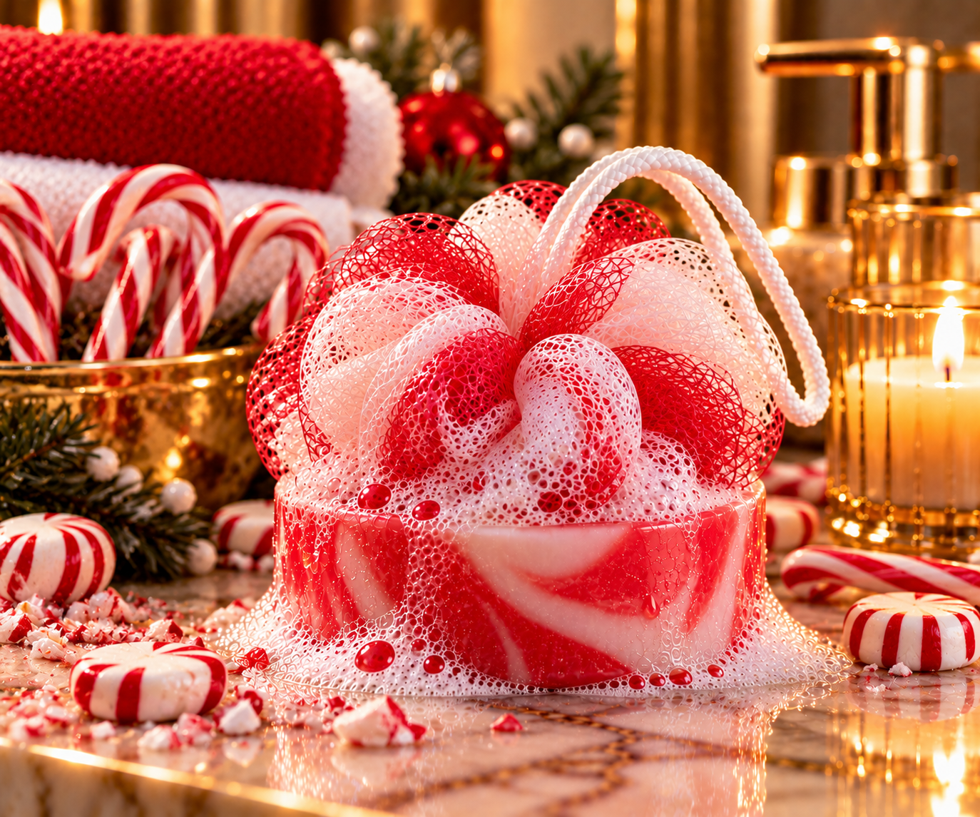 Candy Cane Bliss Blissfully Puffed red and white soap puff