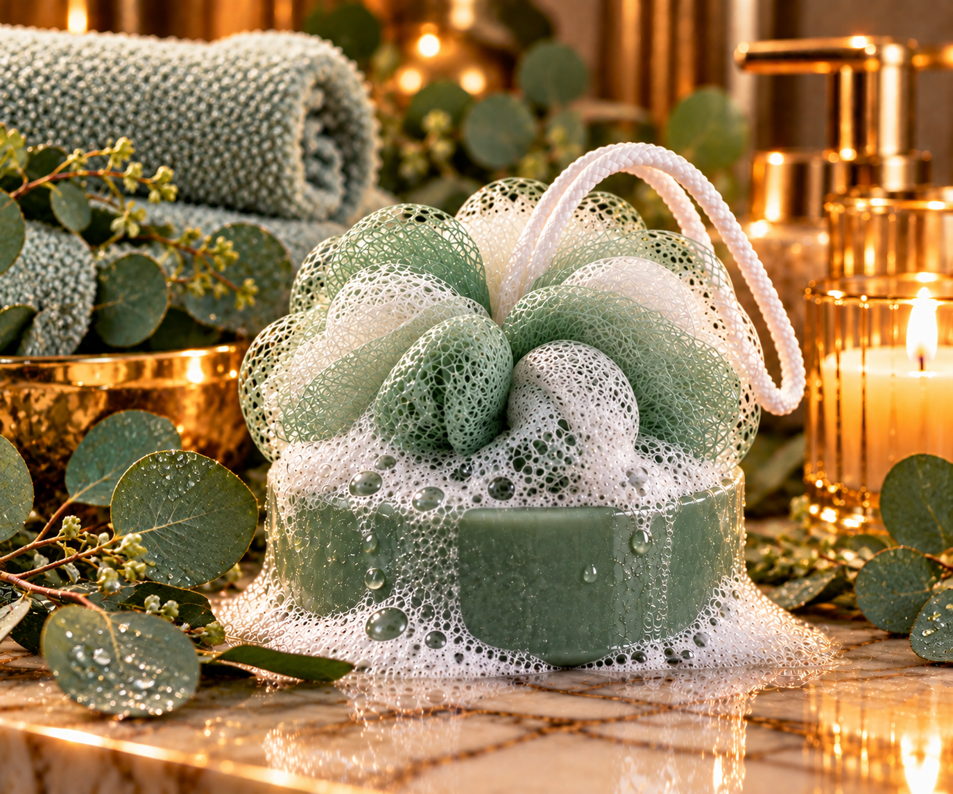 Eucalyptus Bliss Blissfully Puffed green soap puff