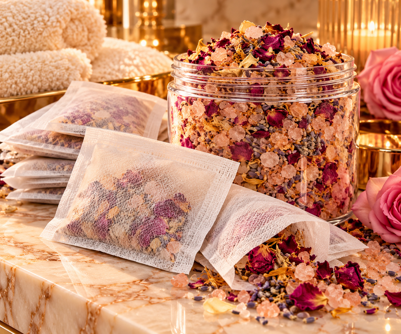 Blissfully Steeped Botanical Bath Tea Soaks with bath tea filter sachets