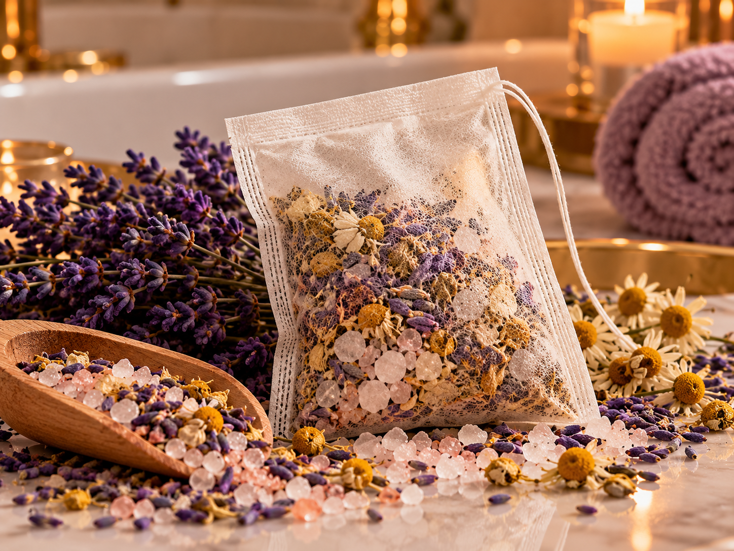 Quiet Hour — Lavender bath tea sachet with lavender, chamomile and mineral salts