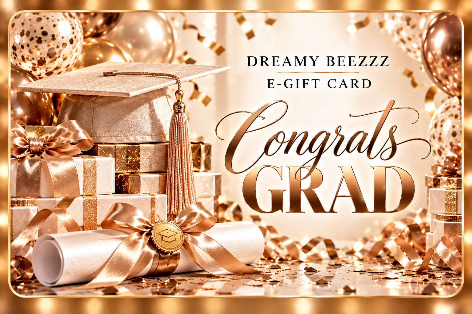 Dreamy Beezzz Graduation Classic Champagne and Rose Gold E-Gift Card