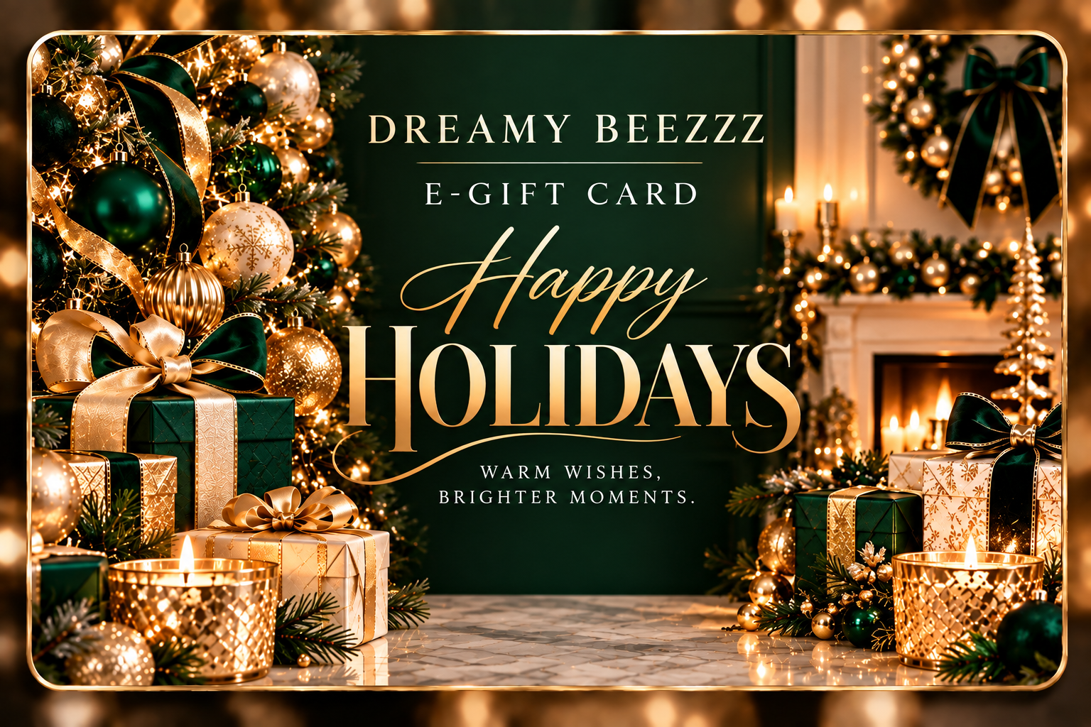 Dreamy Beezzz Happy Holidays Emerald and Gold E-Gift Card