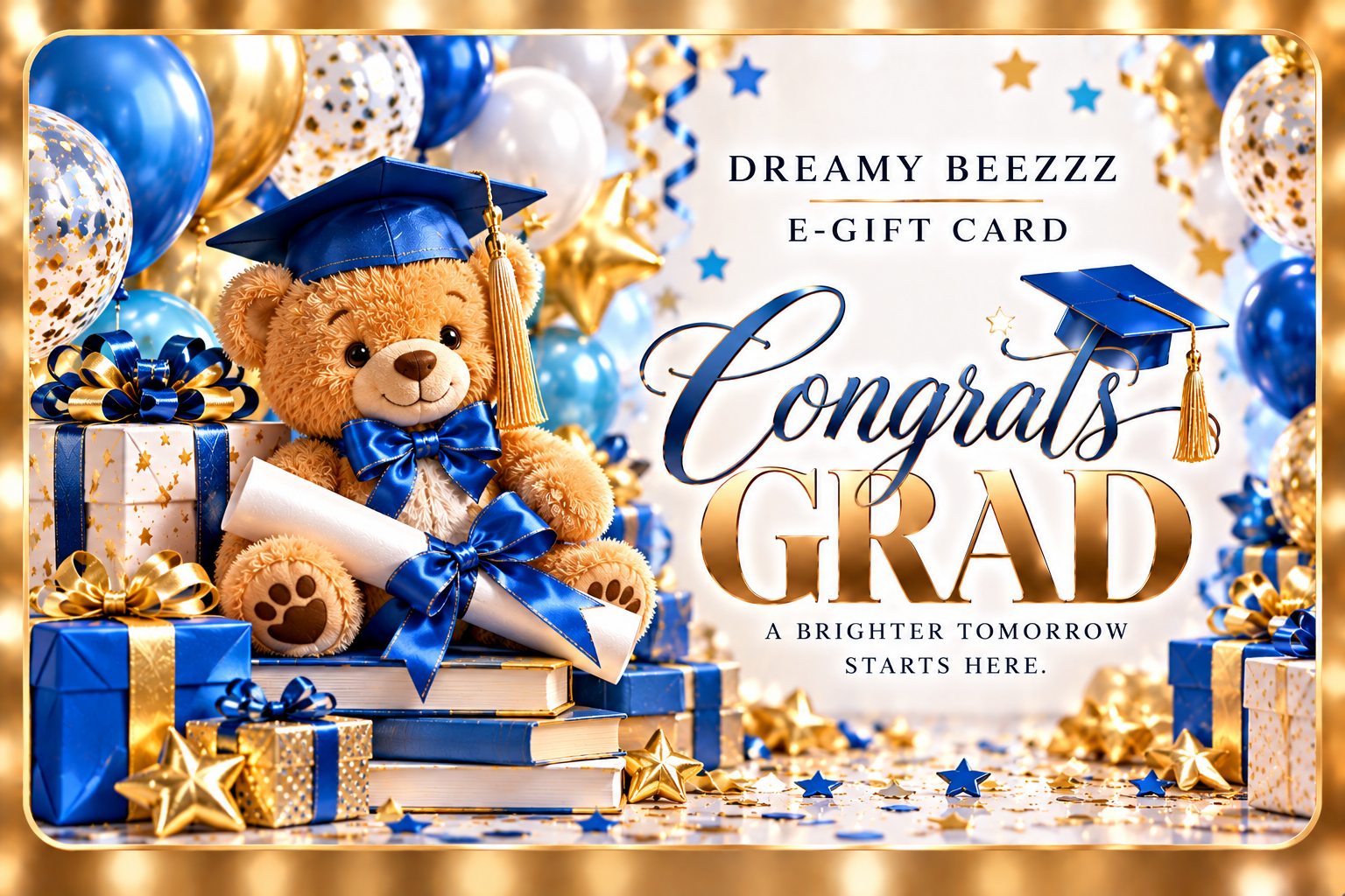 Dreamy Beezzz Kids Graduation Teddy Blue and Gold E-Gift Card