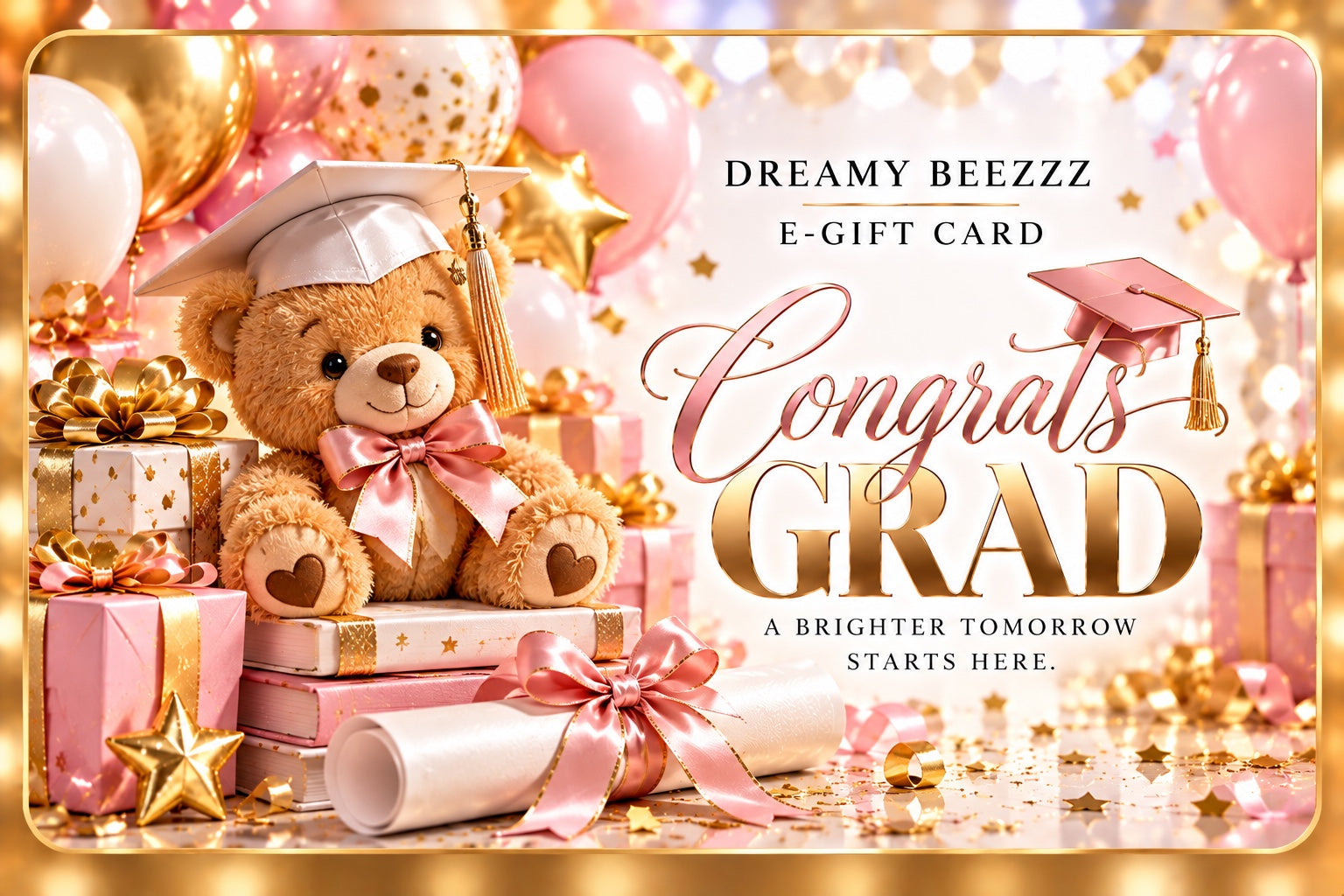 Dreamy Beezzz Kids Graduation Teddy Pink and Gold E-Gift Card